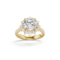 Anillo de Halo con Diamante Cultivado en Laboratorio de Corte Brillante para Mujer, Joyería de Oro de Lujo con Destellos Solares para Compromiso, Fiesta, Boda, Regalo