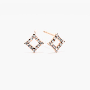 Pendientes de tuerca cuadrados de oro macizo de 10K para mujer con diamantes cultivados en laboratorio certificados por IGI, montura geométrica, 0.16 CTW, chapados en rodio, de moda - Product Image 6