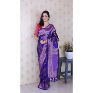 ผ้าไหมเนื้อนุ่มสีม่วง Elite Weaves ลาย Bandhani Leheriya Zari ทอแบบอินเดียและปากีสถาน น้ำหนัก 650 กรัม - Product Image 6