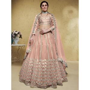 Grande tenue de fiançailles en filet rose Lehenga Choli avec Dupatta - Product Image 1