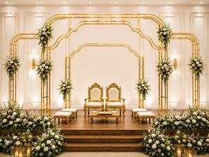 Mandap Metálico Contemporáneo para Bodas Indo-Canadienses, Mandap Metálico Dorado Hecho a Medida para Bodas, Eventos Modernos - Product Image 1