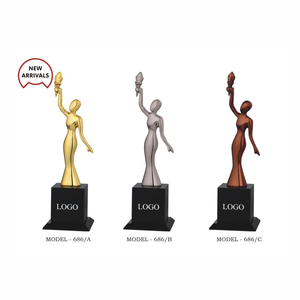 Elegant Office Metal Statue Graceful Lady Dial Shape Professional Workspace Desk Decor In Golden Silver Copper Bronze Finishes - Product Image 1