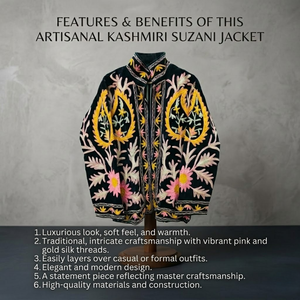 Chaqueta de Terciopelo Negro Bordada con Cuello Alto y Diseño Floral, Forro de Algodón, Bolsillos Laterales, Ropa de Invierno para Mujer - Product Image 6