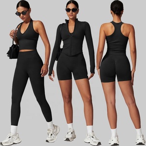 Conjunto de Yoga sin Costuras Personalizado para Mujer, 2 Piezas, Tirantes Cruzados, Cuello Redondo, Patrón a Cuadros, Transpirable, Spandex/Nailon, Sin Mangas, Cintura Alta - Product Image 3