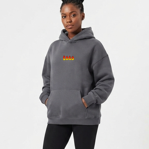 Vente en gros OEM – Sweat à capuche gris épais en coton vierge, coupe oversize, haute qualité, avec logo personnalisé – Pulls et sweats à capuche pour femmes - Product Image 1