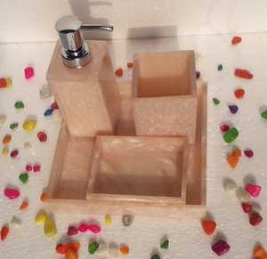 Beige Marble Resin Bath <b>Set</b> 4 Pieces Green Floral Charm Soap Pump Toothbrush Holder Soap Tray Vanity <b>Plate</b> Washroom Accessory - Product Image 6