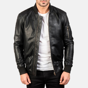 Blouson aviateur en cuir véritable pour homme, noir, décontracté, qualité supérieure, vente directe d'usine, élégant et durable. - Product Image 2