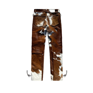 Pantalones de Cuero Genuino con Pelo de Vaca para Hombre |   Pantalones de Cuero Hechos a Mano con Estampado de Vaca Marrón y Blanco |   Moda Vaquera del Oeste - Product Image 2