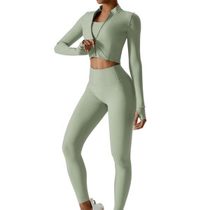 Conjunto de Yoga de 3 Piezas para Mujer, Color Sólido, Último Diseño, Bajo MOQ, Precio al por Mayor - Product Image 1