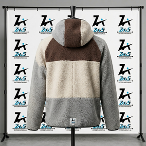 Men's Hooded <b>Fleece</b> Sherpa <b>Jacket</b> Color Blocking Sherpa <b>Lining</b> Zipper Closure Windproof Winter Casual Coat Sherpa <b>Jacket</b> - Product Image 2