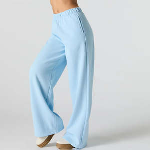 กางเกงวอร์มผ้าฝ้ายฟลีซ 500 GSM แบบลำลองสำหรับผู้หญิง ทรงตรง สีฟ้าอ่อน สไตล์แบ็กกี้ พร้อมราคาขายส่ง - Product Image 3
