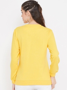 Sweat-shirt jaune à col rond pour femme avec motif d'yeux de dessin animé brodés, coupe classique, manches longues, en coton tricoté, pour l'automne - Product Image 4