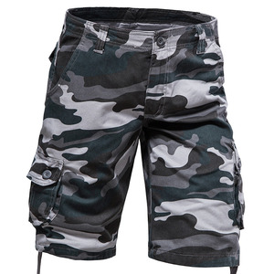 Shorts cargo décontractés pour hommes en toile camouflage tissée à taille mi-haute, en coton, confortables et multi-poches - Product Image 3