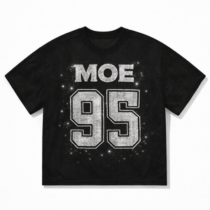 Top de malla con pedrería para mujer, estilo urbano, personalizado con nombre y número 95, camiseta de fútbol americano, estilo equipo con brillo, talla grande, OEM - Product Image 2