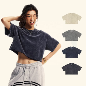 Nouvel Arrivage T-shirts Crop Top Vintage en Coton Imprimé Personnalisé pour Femme, Coupe Ample, Effet Délavé et Brossé - Product Image 5