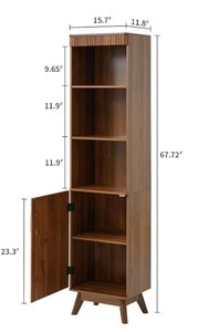 Armoire de rangement de salle de bain en bois avec 5 étagères et une porte, design moderne du milieu du siècle, organisateur gain de place pour salles de bain et hôtels - Product Image 6