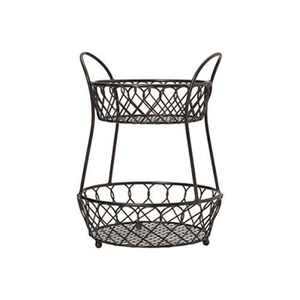 Support à fruits en fil métallique noir à 2 niveaux avec poignée en bois, organisateur de rangement pour légumes sur comptoir de cuisine - Product Image 2