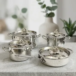 Stainless Steel Luxury Cookware Set 4-Piece Polished Finish European Design with Vegetable Lid Handmade Oven Safe - Product Image 6