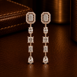 10K 14K Yellow Gold Multi Shape Lab Grown <b>Diamond</b> Drop <b>Earrings</b> DEF VVS Halo <b>Dangle</b> Classic Wedding <b>Earrings</b> Fine Jewelry Women - Product Image 1