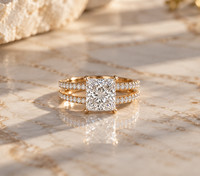 Bague de fiançailles pour femme en or massif 14 carats, diamant de laboratoire certifié IGI, taille princesse 4 carats, halo, sangle fendue, bijoux raffinés