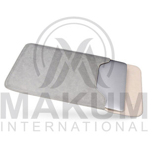 Gray PU Leather <b>Laptop</b> <b>Sleeve</b> with Flap Closure and Inner Pocket for Portable Protection - Product Image 2