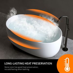 Vasca da Bagno Moderna Indipendente in Resina Effetto Pietra da 47FT con Scarico a Scomparsa e Troppopieno - Product Image 4