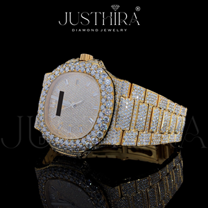 Montre de luxe à quartz personnalisée avec diamants Moissanite, style Hip Hop, pour homme et femme, disponible à la vente, exportateur indien - Product Image 4