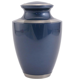 Urnas de cremación de alta calidad con banda de peltre azul con acabado en color plateado, urnas funerarias metálicas para cenizas humanas. - Product Image 1