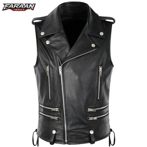 Gilet en cuir pour homme, style motard, coupe ajustée, veste de motard, OEM ODM, cuir véritable, pour la conduite et les loisirs - Product Image 1