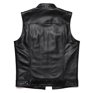 Gilet de motard en cuir véritable pour homme, sans manches, avec poche zippée, logo personnalisé, hiver - Product Image 4