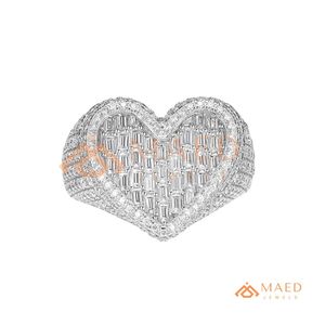<b>Mens</b> <b>Silver</b> Tone Moissanite Heart <b>Ring</b> Luxury Baguette Cut Diamond Look Statement <b>Ring</b> for <b>Men</b> - Product Image 5