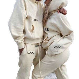 Conjunto Deportivo de Felpa Gruesa de Algodón Unisex para Hombre, Chándal Informal con Logotipo Personalizado, Sudadera con Capucha Lisa y Pantalones Deportivos para Hombre - Product Image 1