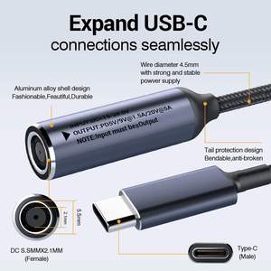 Adaptador Cuadrado de Alta Potencia de 11 mm x 4,5 mm a <span class=keywords><strong>USB</strong></span> Tipo C, Cable de Carga de 100 W, Ideal para Computadoras Portátiles, Teléfonos y Tabletas <span class=keywords><strong>HP</strong></span> y DELL - Product Image 3