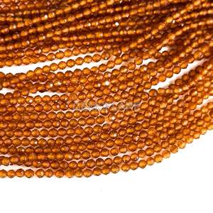 Cuentas redondas microfacetadas de granate Hessonita natural de 2 mm, cuentas de granate para la fabricación de joyas, venta al por mayor, cuentas sueltas facetadas con corte de diamante. - Product Image 5