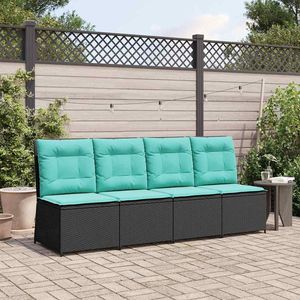 Canapé de jardin en polyrotin noir et turquoise avec coussin - Product Image 1