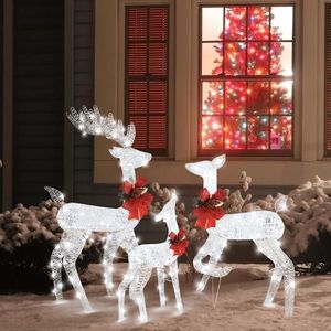 Set di 3 Decorazioni Gonfiabili da Giardino a Forma di Alce con Struttura in Ferro Bianco e Filo di Cotone, Polvere di Cipolla Verde, per Feste all'Aperto - Product Image 4