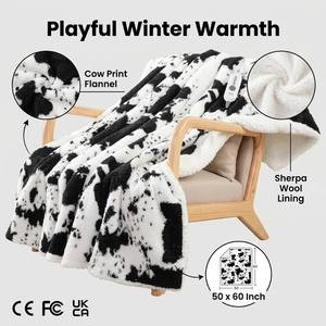 Plaid chauffant électrique OEM/ODM 60*80 motif vache, <span class=keywords><strong>4</strong></span> niveaux de chaleur, arrêt automatique <span class=keywords><strong>4</strong></span> heures, en polaire douce et flanelle, lavable - Product Image 6