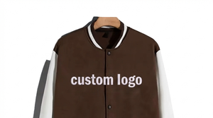 Custom Logo Embroidered Men's Varsity <b>Jacket</b> Brown <b>White</b> Sleeve Autumn Casual Button Front Solid Color Polyester Cotton - Product Image 3
