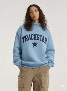 Womens Light Blue Oversized <b>Mock</b> <b>Neck</b> Sweatshirt Trackstar Embroidery Heavyweight Fleece <b>Top</b> - Product Image 5