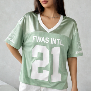 T-shirts oversize de style sportif pour femmes, imprimé lettres, personnalisé, ajouré, streetwear, mode, maillot de football américain - Product Image 1