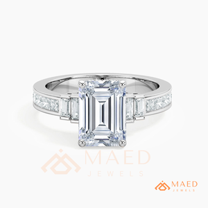 Moissanite <b>Emerald</b> Cut <b>Ring</b> for Women <b>Silver</b> Tone Engagement Wedding Anniversary Jewelry Elegant Daily Wear Style - Product Image 5