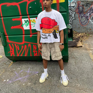 เสื้อยืดโอเวอร์ไซส์สไตล์วินเทจสกรีนลายแบบใหม่ ผลิตตามสั่งขายส่ง คอริบบิ้น ผ้าปะติดปะต่อ ล้างสีแบบแอซิดวอช - Product Image 4