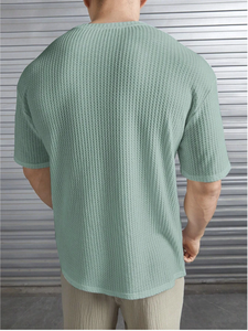 Safaa Manufacturer Custom Men's <b>Waffle</b> Knit T-<b>Shirt</b> Oversized Drop Shoulder Textured Blank Tee - Product Image 2