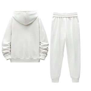 Ensemble de survêtement en coton bleu marine pour homme, sweat à capuche et pantalon, couleur unie, vêtements décontractés avec poches latérales, taille élastique, automne - Product Image 5