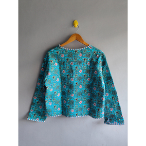 Veste en coton matelassée jaune à motifs floraux imprimés à la main pour femme, réversible, boutonnée, décontractée, cadeau pour elle - Product Image 6