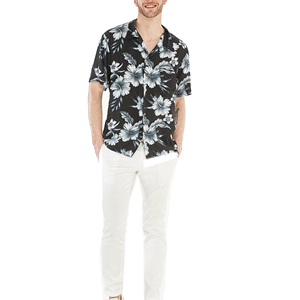 Chemise décontractée pour homme en coton uni, col en V, coupe classique, boutonnée, manches courtes, dernier design, style plage, tricotée, toile hawaïenne - Product Image 1
