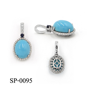 14KW Turquoise (Oval) 2.27 CT, Blue Sapphire (Round) 0.04 CT, White Diamond (Round) 0.21 CT <b>Pendant</b> - Product Image 1
