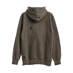 High Quality 100% Cotton Custom Distressed Embroidery Pullover Hoodie For Men Acid Wash Streetwear For All Seasons - Product Image 2