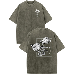 T-shirt graphique floral délavé de luxe pour homme, coupe oversize, style streetwear décontracté - Product Image 5