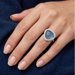 DIVYORO BLUE PETAL Women's Trendy Brass Oxidized <b>Silver</b> <b>Ring</b> - Product Image 4